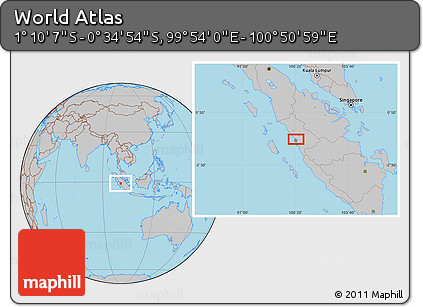 Gray Location Map of the Area around 0° 52' 31" S, 100° 22' 30" E