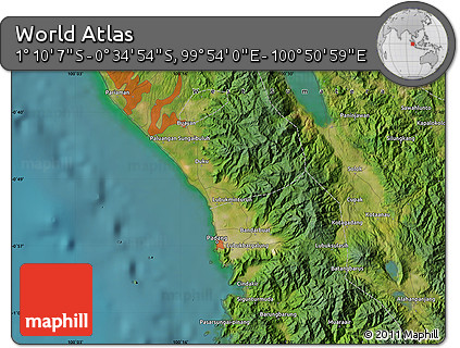 Satellite Map of the Area around 0° 52' 31" S, 100° 22' 30" E