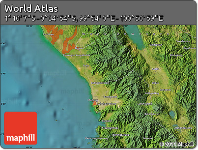 Satellite Map of the Area around 0° 52' 31" S, 100° 22' 30" E