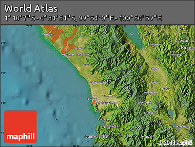 Satellite Map of the Area around 0° 52' 31" S, 100° 22' 30" E