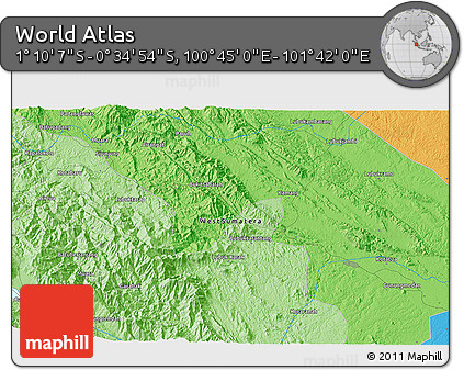 Political 3D Map of the Area around 0° 52' 31" S, 101° 13' 29" E