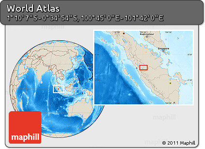 Shaded Relief Location Map of the Area around 0° 52' 31" S, 101° 13' 29" E
