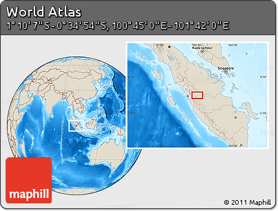 Shaded Relief Location Map of the Area around 0° 52' 31" S, 101° 13' 29" E