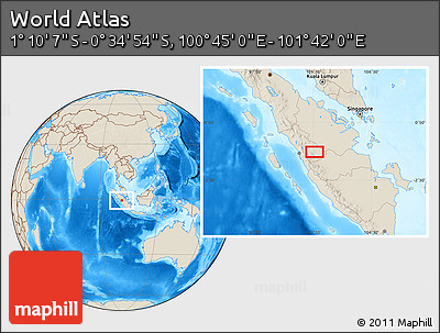 Shaded Relief Location Map of the Area around 0° 52' 31" S, 101° 13' 29" E