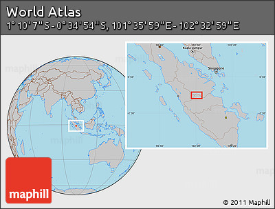 Gray Location Map of the Area around 0° 52' 31" S, 102° 4' 29" E