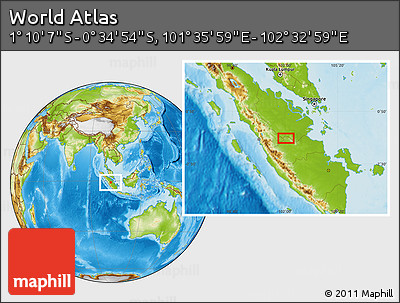 Physical Location Map of the Area around 0° 52' 31" S, 102° 4' 29" E
