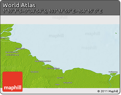 Physical 3D Map of the Area around 0° 52' 31" S, 103° 46' 30" E