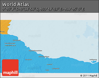 Political 3D Map of the Area around 0° 52' 31" S, 103° 46' 30" E