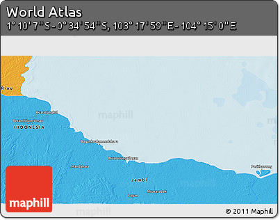 Political 3D Map of the Area around 0° 52' 31" S, 103° 46' 30" E