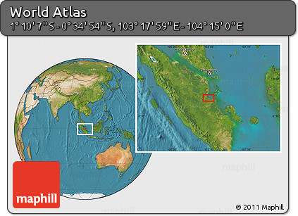 Satellite Location Map of the Area around 0° 52' 31" S, 103° 46' 30" E