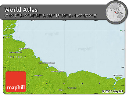 Physical Map of the Area around 0° 52' 31" S, 103° 46' 30" E