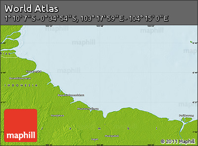 Physical Map of the Area around 0° 52' 31" S, 103° 46' 30" E