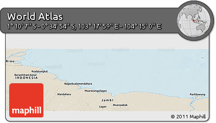 Shaded Relief Panoramic Map of the Area around 0° 52' 31" S, 103° 46' 30" E