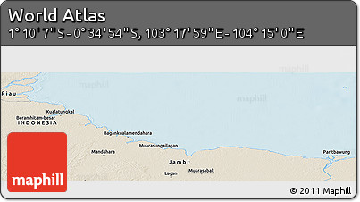 Shaded Relief Panoramic Map of the Area around 0° 52' 31" S, 103° 46' 30" E