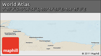 Shaded Relief Panoramic Map of the Area around 0° 52' 31" S, 103° 46' 30" E