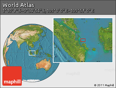 Satellite Location Map of the Area around 0° 52' 31" S, 105° 28' 29" E