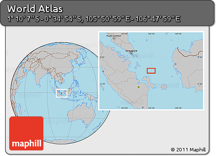 Gray Location Map of the Area around 0° 52' 31" S, 106° 19' 29" E