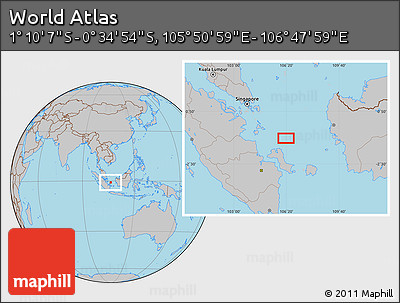 Gray Location Map of the Area around 0° 52' 31" S, 106° 19' 29" E