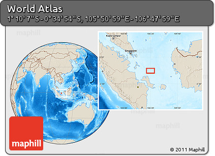Shaded Relief Location Map of the Area around 0° 52' 31" S, 106° 19' 29" E