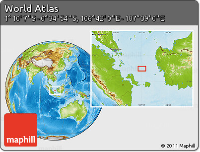 Physical Location Map of the Area around 0° 52' 31" S, 107° 10' 30" E