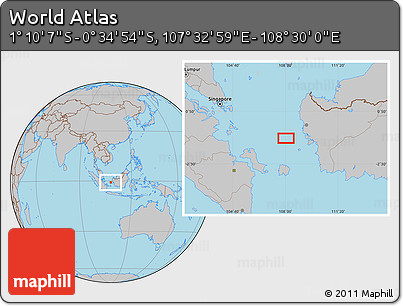 Gray Location Map of the Area around 0° 52' 31" S, 108° 1' 30" E