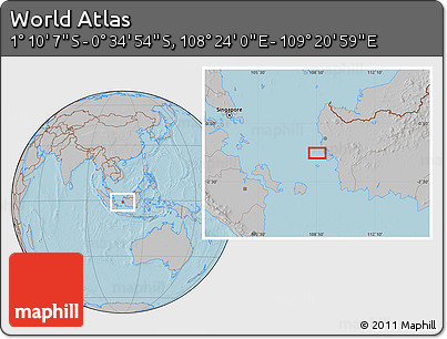 Gray Location Map of the Area around 0° 52' 31" S, 108° 52' 30" E, hill shading