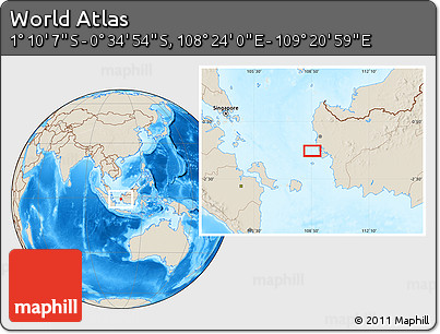 Shaded Relief Location Map of the Area around 0° 52' 31" S, 108° 52' 30" E