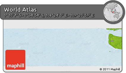 Physical Panoramic Map of the Area around 0° 52' 31" S, 108° 52' 30" E