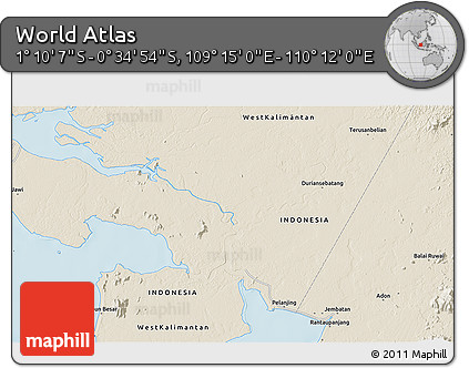 Shaded Relief 3D Map of the Area around 0° 52' 31" S, 109° 43' 29" E