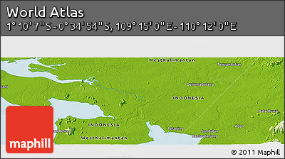 Physical Panoramic Map of the Area around 0° 52' 31" S, 109° 43' 29" E