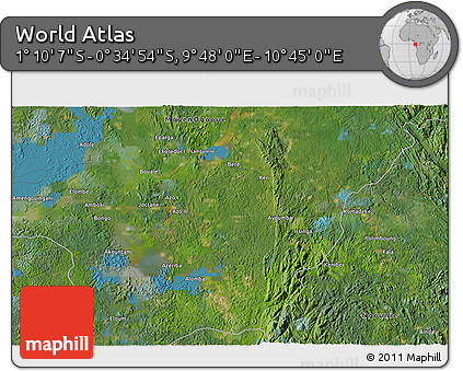 Satellite 3D Map of the Area around 0° 52' 31" S, 10° 16' 30" E