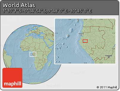 Savanna Style Location Map of the Area around 0° 52' 31" S, 10° 16' 30" E, hill shading
