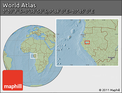 Savanna Style Location Map of the Area around 0° 52' 31" S, 10° 16' 30" E, hill shading