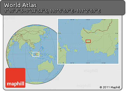 Savanna Style Location Map of the Area around 0° 52' 31" S, 110° 34' 29" E