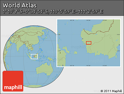 Savanna Style Location Map of the Area around 0° 52' 31" S, 110° 34' 29" E