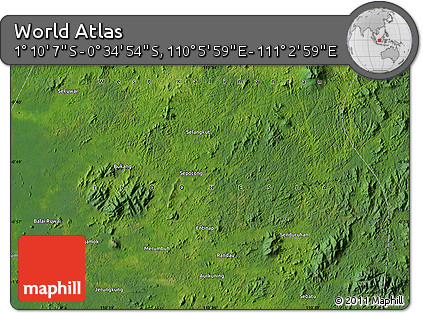Satellite Map of the Area around 0° 52' 31" S, 110° 34' 29" E