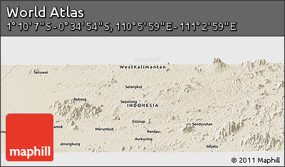 Shaded Relief Panoramic Map of the Area around 0° 52' 31" S, 110° 34' 29" E