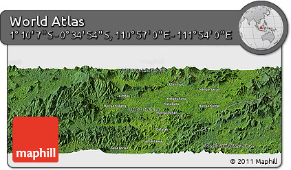 Satellite Panoramic Map of the Area around 0° 52' 31" S, 111° 25' 30" E
