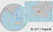 Gray Location Map of the area around 0° 52' 31" S, 112° 16' 30" E, hill shading