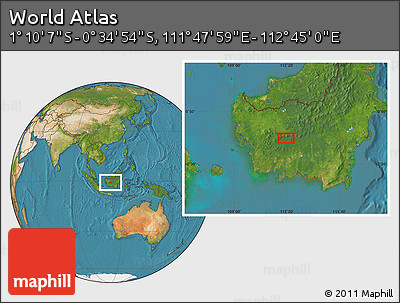 Satellite Location Map of the Area around 0° 52' 31" S, 112° 16' 30" E