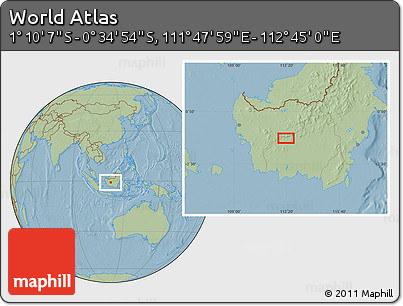 Savanna Style Location Map of the Area around 0° 52' 31" S, 112° 16' 30" E, hill shading