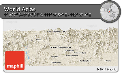 Shaded Relief Panoramic Map of the Area around 0° 52' 31" S, 112° 16' 30" E