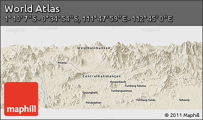 Shaded Relief Panoramic Map of the Area around 0° 52' 31" S, 112° 16' 30" E