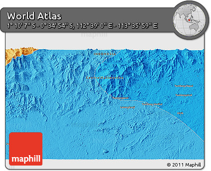 Political 3D Map of the Area around 0° 52' 31" S, 113° 7' 30" E