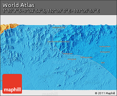 Political 3D Map of the Area around 0° 52' 31" S, 113° 7' 30" E