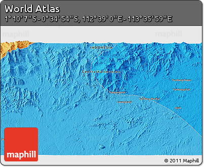 Political 3D Map of the Area around 0° 52' 31" S, 113° 7' 30" E