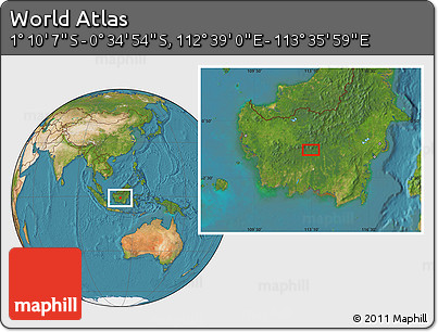 Satellite Location Map of the Area around 0° 52' 31" S, 113° 7' 30" E