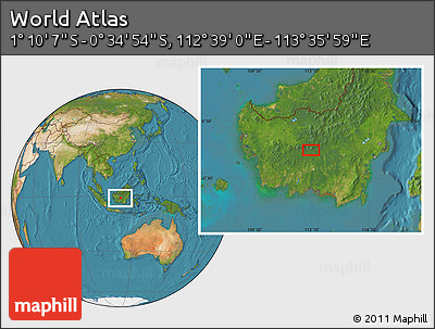 Satellite Location Map of the Area around 0° 52' 31" S, 113° 7' 30" E