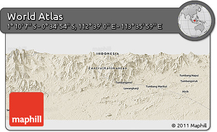 Shaded Relief Panoramic Map of the Area around 0° 52' 31" S, 113° 7' 30" E
