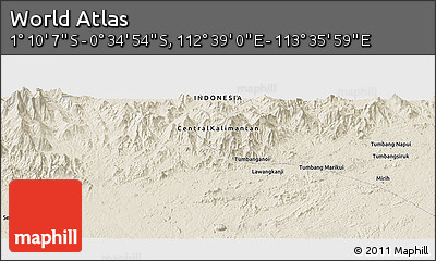 Shaded Relief Panoramic Map of the Area around 0° 52' 31" S, 113° 7' 30" E